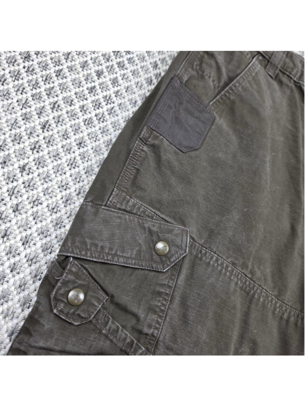 Carhartt Double Knee Cargo Pants Mens 40x32 Olive Brown Ripstop Workwear Utility - Picture 6 of 13